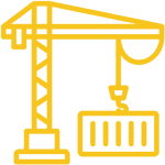 Heavy-duty construction crane lifting steel container for building projects.